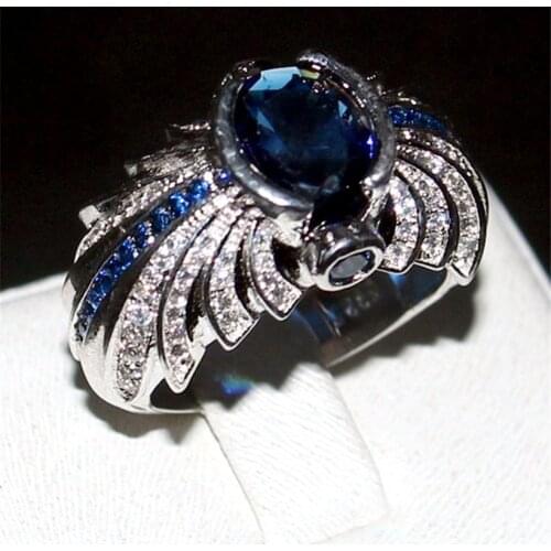 Choucong Jewelry Mens s925 Ellipse Blue 5a Zircon Stone Pave cz ring Engagement Wedding Bands boy Size 8-13 gift