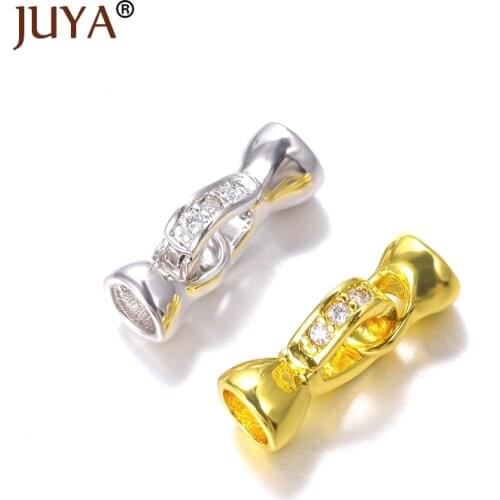 Juya Clasps Jewellery Findings Components Copper Inlaid AAA Zircon Stone Fold Over Clasps For Jewelry Making Fastener Findings