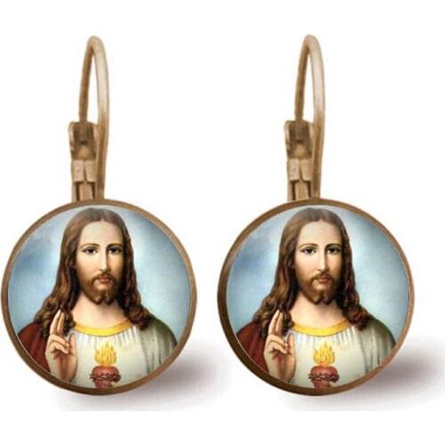 Christian Jesus Earrings Glass Dome Colored Earrings Women Girls Religious Jewelry Gift Wholesale Wholesale Transport