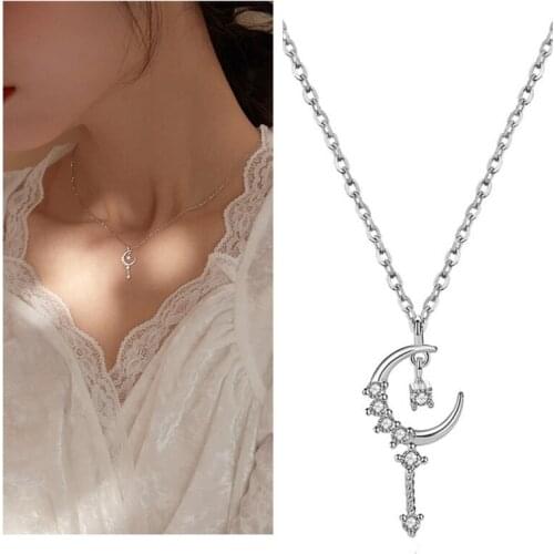 Latest Girls Magic Wand Heart Moon Pendant Necklace Jewelry Women Silver Plated Necklaces Clavicle Chain Lady High-Grade Gift