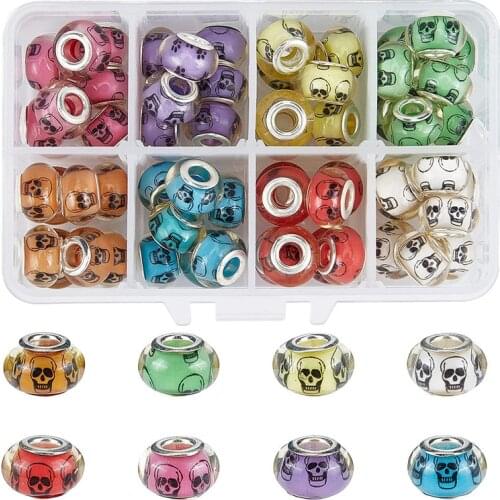 10Pcs/Lot 14x8mm Mixed Color Skull Beads Large Hole Fit European Style Pandora Charms Bracelet Women Men Girls DIY Chain Jewelry