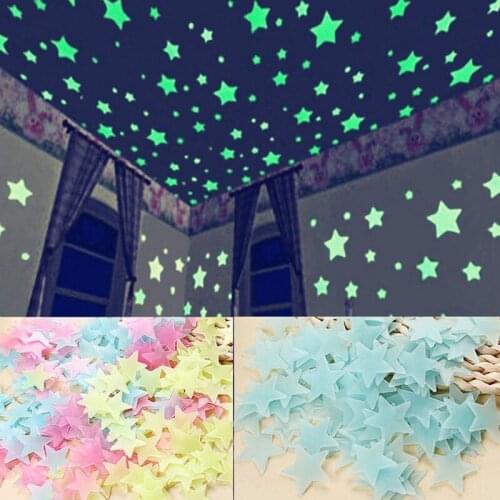 100pcs Luminous 3D Star Wall Stickers Glow In The Dark Stars Sticker Decals for Kids Baby rooms Fluorescent Stickers Home decor