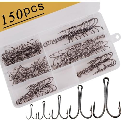150 PCS/BOX Long Shank Double Fishing hook 8#-4/0 Fly Tying Duple Hook for Jig Bass Fish Hook fishing tackle For Soft Lure