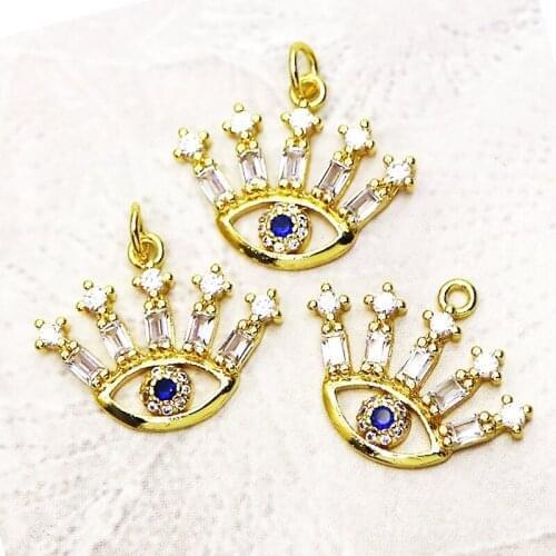 20 Pcs Eyes shape necklace pendant Gold color zircon Blue eyes jewelry pendant Handmade women accessories pendants 7315