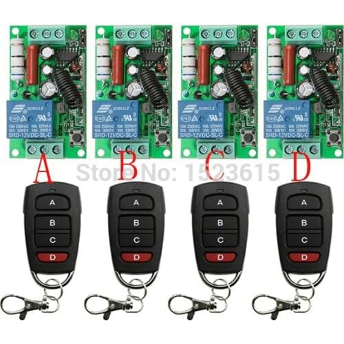 2016 New AC220V 1CH 1Channe 10A RF wireless remote control switch System teleswitch 4 X Transmitter + 4 X Receiver,315/433 MHZ