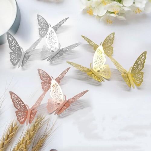 3D Hollow Butterfly Wall Sticker DIY Party Kids Birthday Children Room Decal Decor Wedding Part Wall Rose Gold Silver Decoration