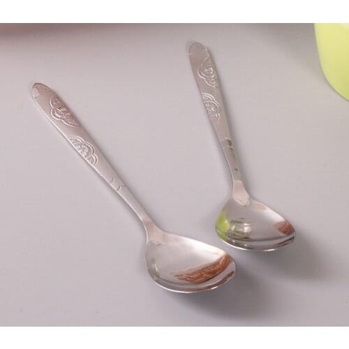 5pcs/lot Large 18cm Wealth Flower Creative Thick Stainless Steel Tableware Spoon Children Soup Spoon Tablespoon Silver KC 1409