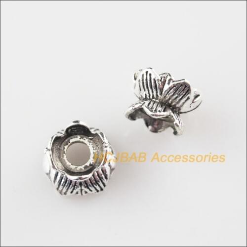 70Pcs Tibetan Silver Color Lotus Flowers Spacer Beads Charms 8mm