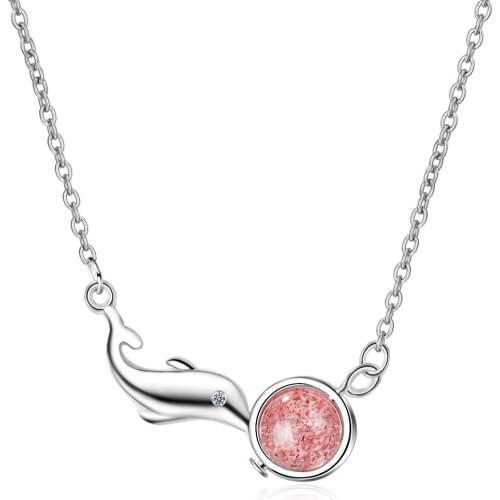 8029 925 Sterling Silver Sweet Dolphin Animal Rhinestone Lady Pendant Necklaces Wholesale Jewelry Women Short Chains Gift