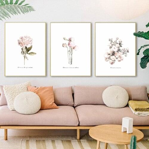 Watercolor Pink Floral Painting Posters and Prints Roses Peony Flowers Wall Art Canvas Picture Nordic Decoration for Living Room