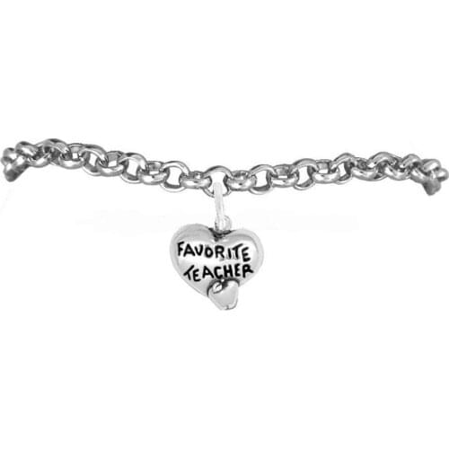 Antique silver plating zinc alloy favorite teacher letter heart bracelet for sale