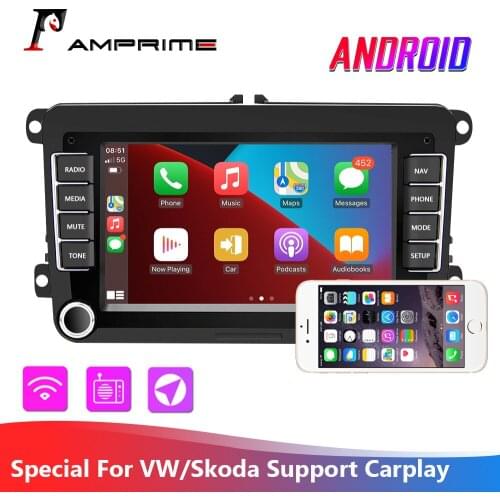 AMPrime Android 2 Din Car Radio Carplay Stereo GPS Reciever 8'' Multimedia WiFi For VW/Skoda/Seat/POLO/PASSAT/JATTA
