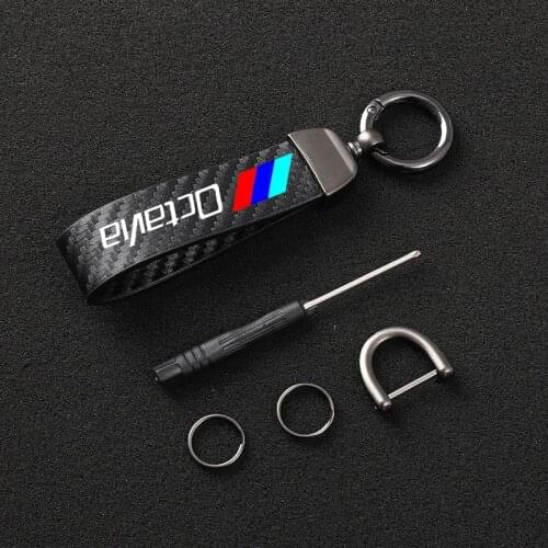 Car High-end sports customized carbon fiber leather keychain jewelry for Skoda octavia a7 3 vrs 2 mk2 mk3 5e rs car accessories