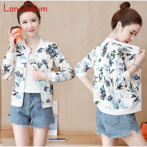 Basic White Zipper Floral Print Korean Fashion Stylish Slim Fit Baseball Bomber Jacket Retro Coat Woman Spring 2021 Outerwear