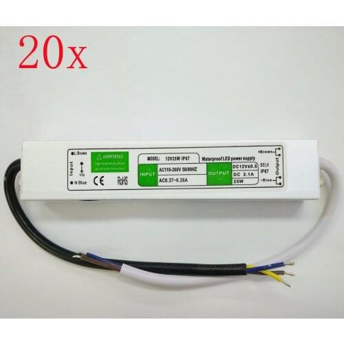 FREE DHL/CDEK, 20pcs/lot DC12V 25W LED power driver for DC12V LED light,Input 110V~260V IP67 waterproof power supply transformer