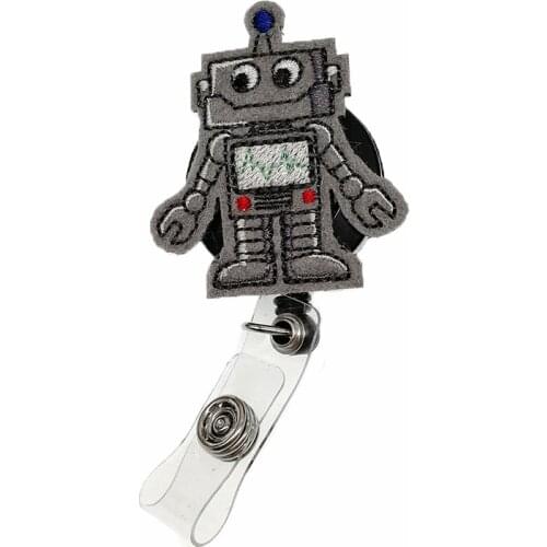 Free shipping Felt Robot Retractable Badge Reel Felty Decorative Accessory ID Name Badge Holder with Clip