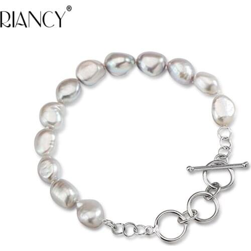 Vintage natural freshwater gray pearl bracelet 925 sterling silver adjustable baroque bracelet jewelry trendy birthday gift