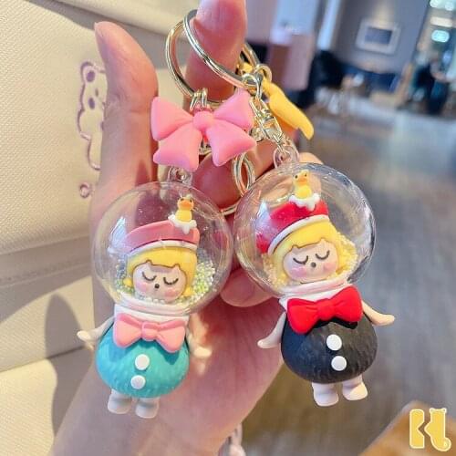 Cartoon Anime space sleeping princess keychain Car Bag Key Ring Trend Animal Astronaut Key Chains Couple Gifts Accessories