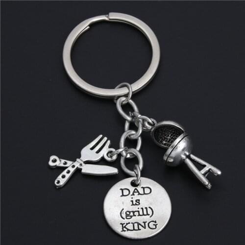 1pc knife And Fork Chair Charms Keychain DAD IS (grill) KING Daddy Family Fathers Day Gift Keyring E2185