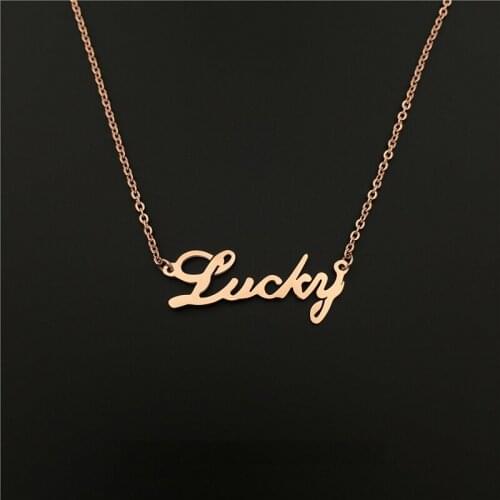 Lucky Letter Collarbone Pendant Necklace Titanium steel Rose Gold color girls Neck collarbone chain necklace
