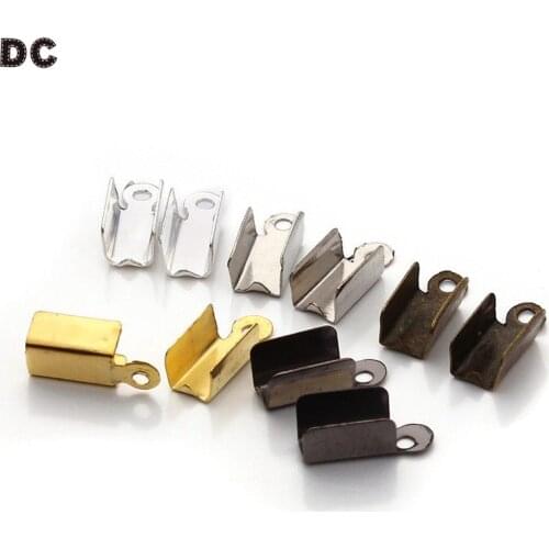 DC 200pcs/lot Metal End Caps End Clasps Leather Cord Gold/Silver Color Crimp Bead Connectors For DIY Jewelry Making