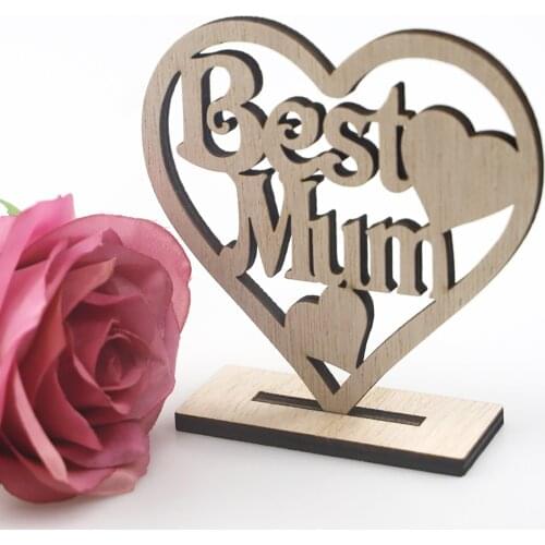 Mothers Day Wooden Heart-Shaped Happy Mothers Day Gift Best Mum Hollow Ornament Woodblock Craft Birthday Gift Decorations