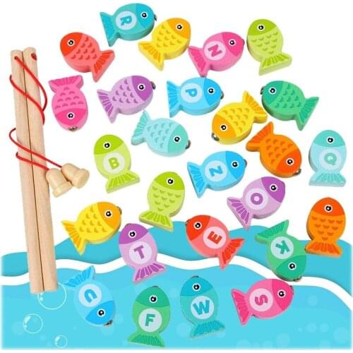 Baby Wooden Fishing Learning Alphanumeric Toys Preschool Montessori Education Cognition Color Letter Digital Fishing Games Toys