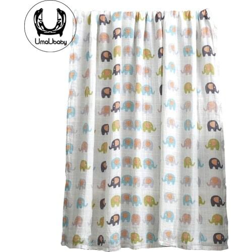 UmaUbaby Bamboo Fiber Cotton Baby Blanket Gauze Muslin Swaddle Wrap Blanket Cartoon Print Baby Swaddle Blanket Bath Towel Mat