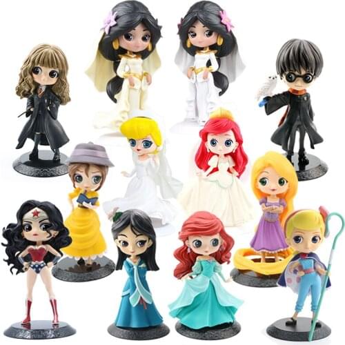 Hot 26 Style Disney Princess Belle Hua Mulan Ariel & Cinderella Anime Action Figures PVC Model Dolls Cake Topper Toys For Girls