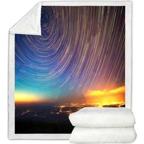 Star Trails Sherpa Flannel Fleece Reversible Blanket Starry Sky Fur Throw Blanket Boys Teens Purple Background Drop Ship