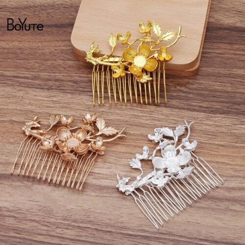 BoYuTe Wholesale (5 Pieces/Lot) 77*48MM Metal Alloy Flower 15 Teeth Wire Hair Comb Diy Hand Made Women Hair Jewelry Accessories