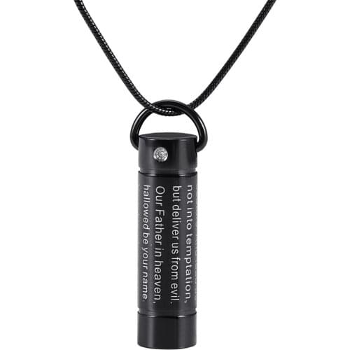 IJD2207 Cheap 20Pcs Stainless Steel Bible Lords Prayer Cross Urn Pendant Necklace Black Cremation Jewelry Cylinder