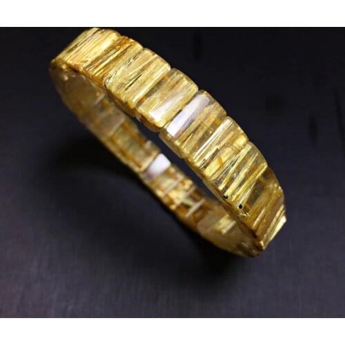 Genuine Natural Gold Rutilated Quartz Clear Rectangle Beads Bracelet Women Men 11x5.2mm Wealthy Stone Genuine AAAAAA