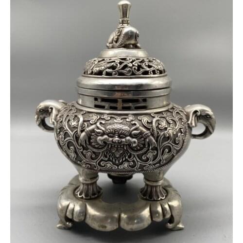 China White copper elephant Incense burner crafts statue