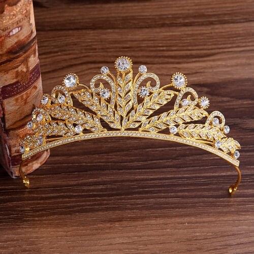 KMVEXO Sparkling Zircon Brides Tiaras Crown Gold Crystal Bridal Hairbands Headpiece Wedding Hair Jewelry Accessories Gift