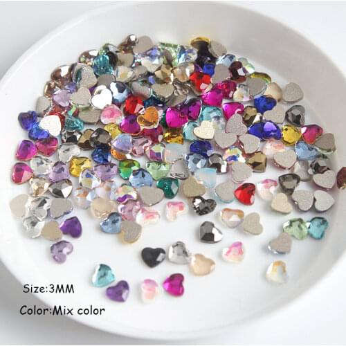 Best selling 3mm clear new heart-shaped nail art rhinestones 10 colors fancy crystal stone 30pcs / 100PcsDIY nail ornaments