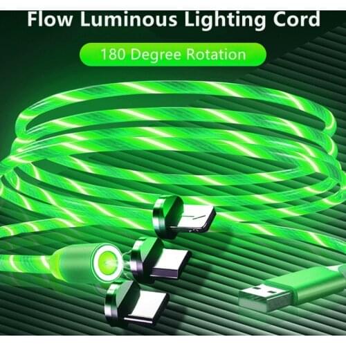 Magnetic Cable Flowing Light LED Micro USB Cable Type C Charging Cord For iPhone Magnet Charger Type C Cable Universal Line