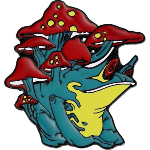 Mushroom Frog Beast Brooch Anime Figures Metal Enamel Pins Badge Creative Design Lapel Pin Jewelry Accessories for Kids