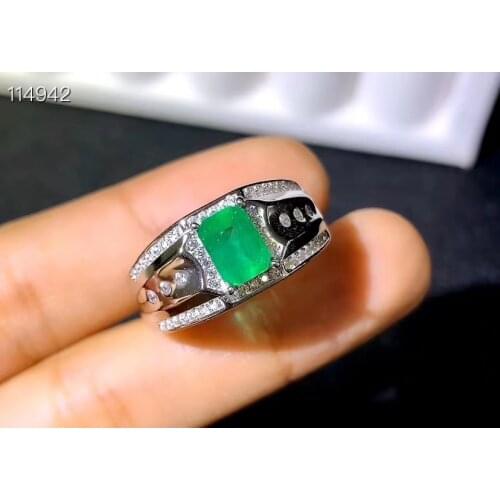 Flashing green emerald gemstone ring for strong men muscular power ring 925 sterling ring natural gem 5x7mm birthday gift