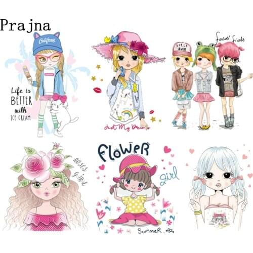 Cartoon Girl Heat Tansfers For Kids Clothes DIY Unicorn Applique Iron-On Transfers For Clothing Washable PVC Thermal Stickers