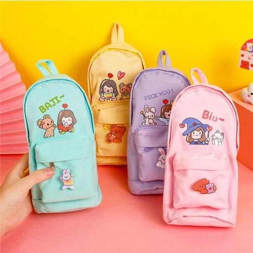 Cartoon Large Capacity Pencil Cases Stationery Pencil School Supplies Brooch Canvas Trousse Scolaire Cute School Supplies