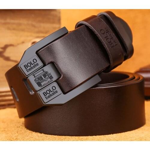 100% Cowskin Genuine Leather Strap Male Belts for Men Famous Luxury Brand Design Alloy Pin Buckle Waist Male Belt Cowboy 2021