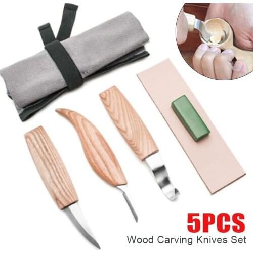 5PCS Wood Carving Cutter Set Wood Scraper Carbon Steel Blade Cork Hardwood Woodworking Tools Spoon Kit Carpenter Gifts