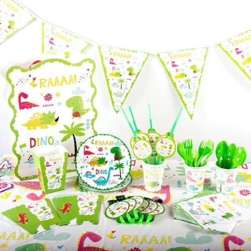Dinosaur Party Tableware Set Dinosaur Hat Paper Plate Popcorn Box Snack Box For Kids Birthday Baby Shower Party Supplies Decor