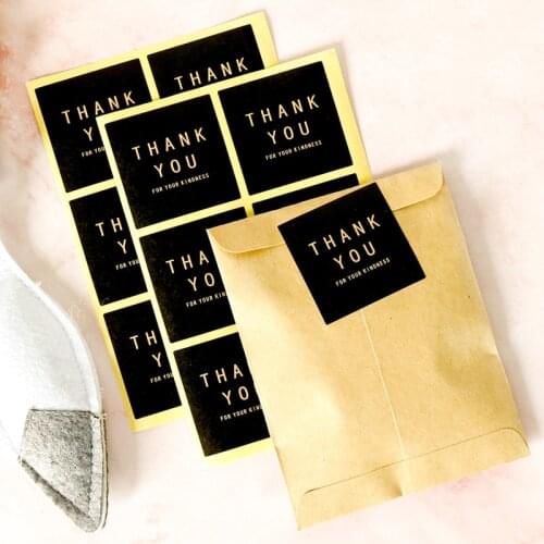 60pcs 4cm Gift Bags Thank You Labels Black Kraft Round Square Paper Adhesive Stickers Wedding Birthday Christmas Decor Supplies