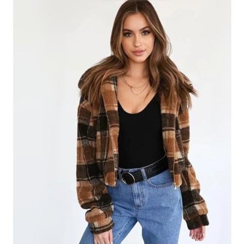 New winter lambs wool coat lapels, Europe and the United States fan sell like hot cakes plaid zipper maomao jacket