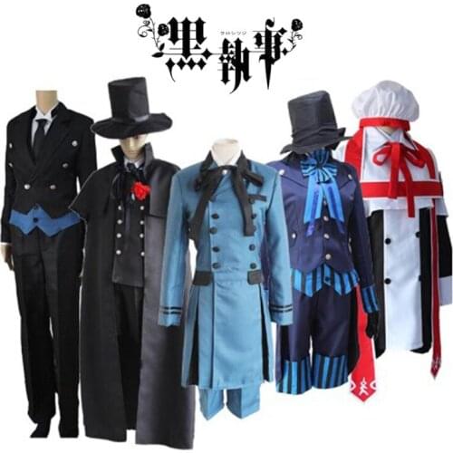 Fashion Grey Blue Black Butler Costumes Short Hair Synthetic Heat Resistant Women Men Cosplay Wig 2021 Cos Cloth Home Party