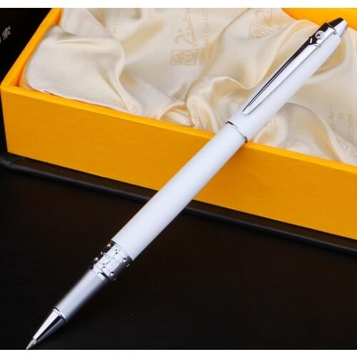 Picasso Pimio 605 Pure White and Silver Clip Metal Roller Ball Pen with Diamond on the top Ballpoint Pens for Christmas Gift