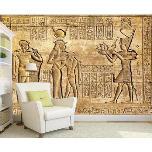 Custom mural ｏｎ ｔｈｅ ｗａｌｌ 3d wallpaper HD Egyptian relief mural mythical figures home decor photo wallpaper for living room