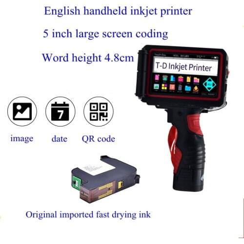 Portable coding machine Intelligent touch screen control English Handheld inkjet printer for carton wood woven bag 5 inch screen